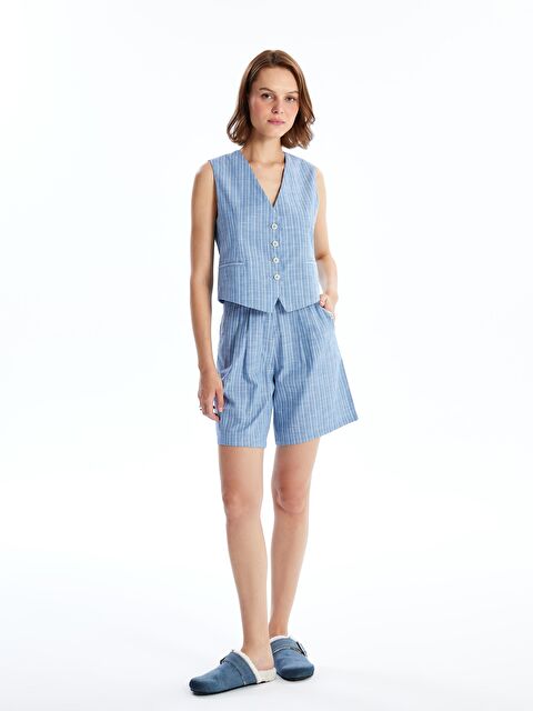 KOOR Mavi Beyaz Çizgili Keten City Şort Bg107S