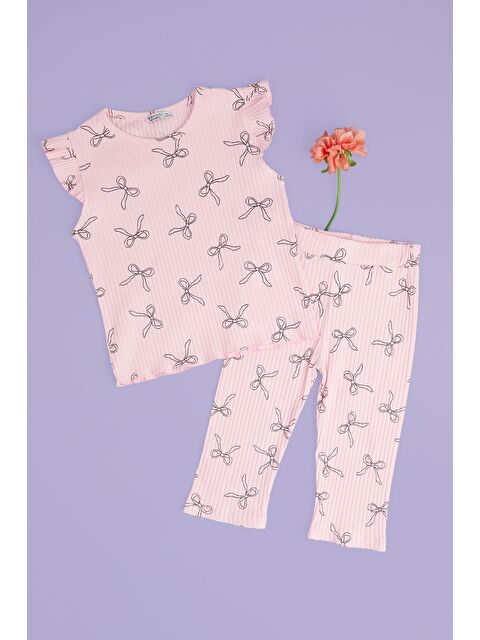 Fullamoda Fitilli Kurdele Desenli Fırfırlı Kız Çocuk 2 Li Takım