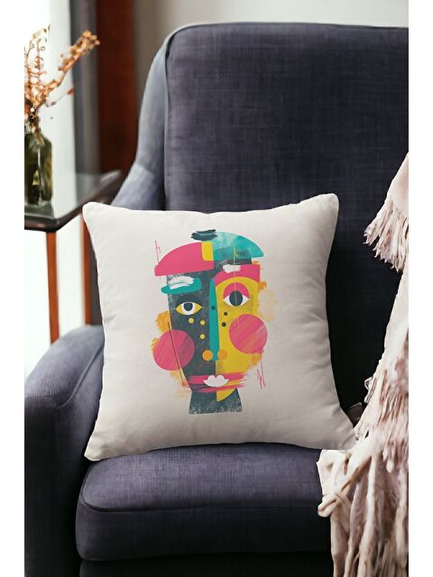 Asdiva Kadife 43x43 Cm Kırlent Kılıfı Dekoratif Yumuşak Salon Soyut Yüz - S000347705-20024