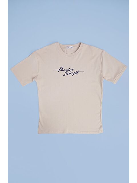 Fullamoda %100 Pamuk Yazı Ve Palmiye Baskılı Oversize Erkek Çocuk Tişört