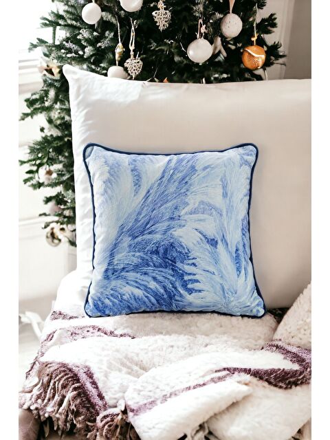 Asdiva Yılbaşı Kırlent Kılıfı Mavi Yeni Yıl Kar Temalı Biyeli 43X43 - S000347706-37368