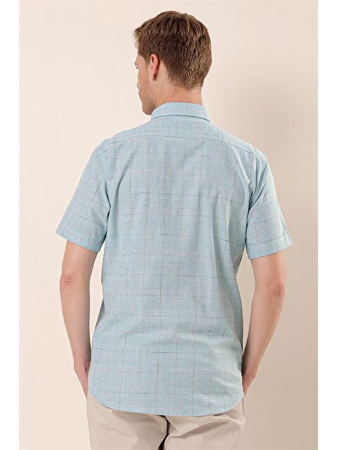 İMZA Açık Turkuaz Kısa Kollu  %100 Pamuk Klasik Comfort Fit Rahat Kesim Gömlek 1004230172 - S000348123-20049