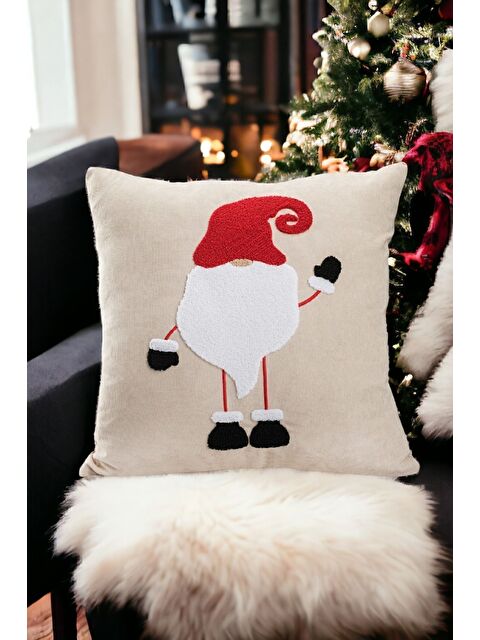 Asdiva Yılbaşı Kırlent Kılıfı Bej Punch Desenli 05 - S000347708-37573