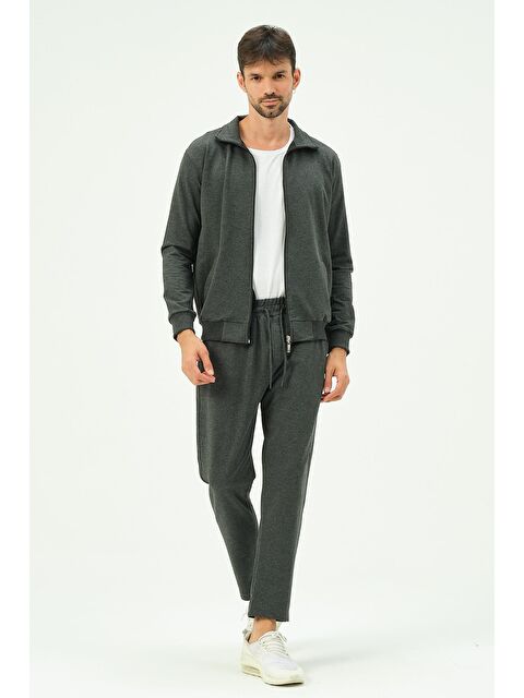 C&City Erkek Yakalı Önü Fermuarlı Düz Paça Eşofman Takım 8701 Antrasit - S000220986-29666