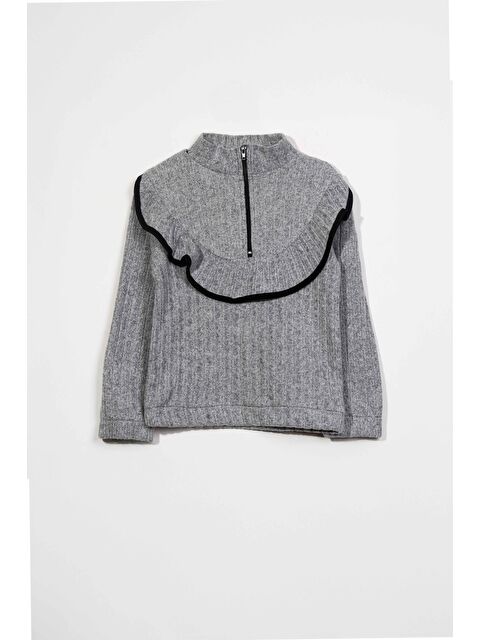 Luess Kız Çocuk Fırfırlı Ve Fermuarlı Bluz - Gri (2-3 Yaş 8-9 Yaş) - S000337703-20600