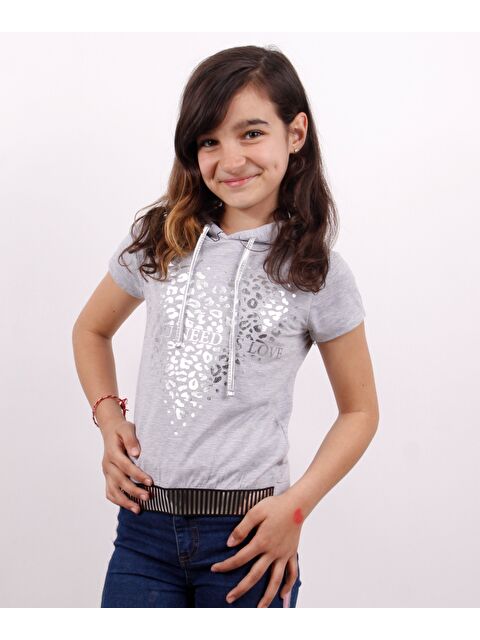 Toontoykids Kız Çocuk Kapüşonlu Varak Baskılı Tişört - S000255411-74