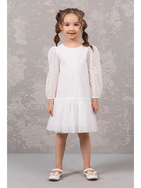 Magu Kız Çocuk Pamuklu Güpürlü Tül Etekli Elbise - S000491800-20063