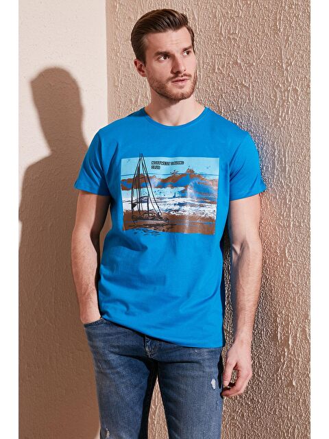 Buratti Baskılı Bisiklet Yaka %100 Pamuklu Slim Fit Tişört 541YELKEN24 - S000146348-17234