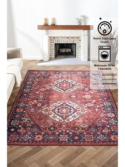 Konfor Halı Antico 2307 Pamuk Tabanlı Yıkanabilir Otantik Vintage Klasik Eskitme Halı-100x200 - S000226597-23173