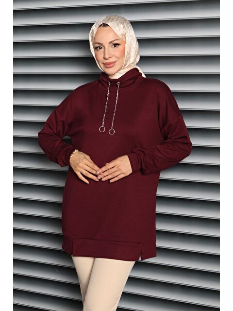 Tofisa Zincir Detaylı Modal Tunik Bordo - 27916-BORDO - S000463958-19951