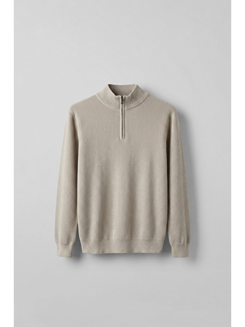 Abluka Online Erkek Regular Fit Fermuarlı Premium Kumaş Kazak Bej - S000508685-19928