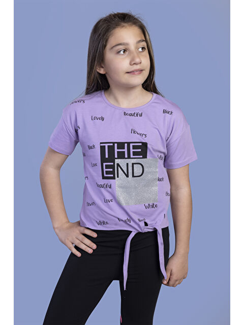 Toontoykids Kız Çocuk Komple Baskılı Bağlama Detaylı Tişört