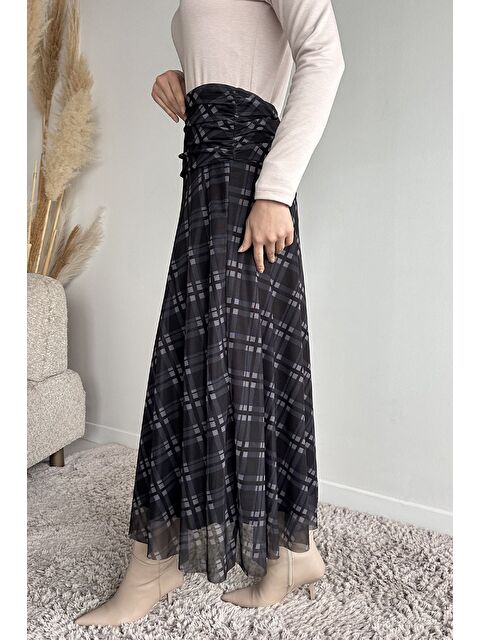 Julude Bel Büzgü Detaylı Desenli Tesettür Kiloş Etek - S000517581-19351