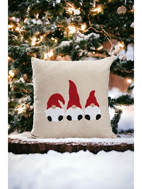 Asdiva Yılbaşı Temalı Kırlent Kılıfı Bej Punch Desenli 01 - S000347708-20045