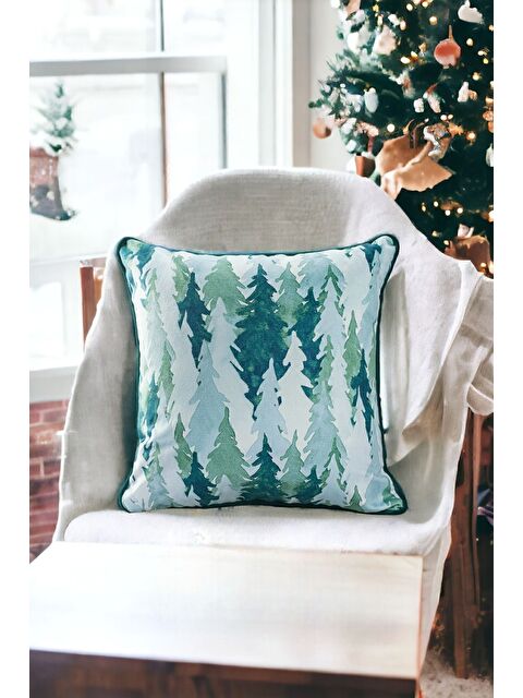 Asdiva Yılbaşı Kırlent Kılıfı Yeşil Beyaz Çam Ağacı Desenli Yeni Yıl Ağacı 43X43 - S000347707-37467