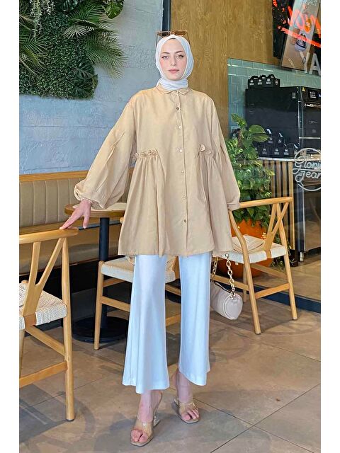 Lamelif Lopez Balon Kol Tunik Sütlü Kahve - S000521863-4280