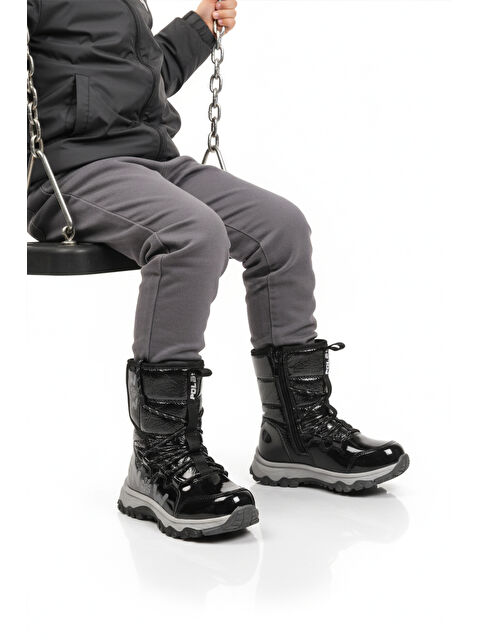 Ayakmod Siyah Kaymaz Taban İçi Polarlı Kız Çocuk Kar Botu 24081 F - S000491759-19351