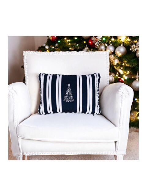 Asdiva Yılbaşı Kırlent Kılıfı Nakışlı Lacivert Biyeli  Yeni Yıl Konseptli 40x60 - S000347706-6354