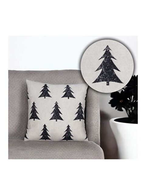 Asdiva Yılbaşı Kırlent Kılıfı Bej Zemin Ağaç  Desenli  Yeni Yıl  43x43 - S000347709-25636