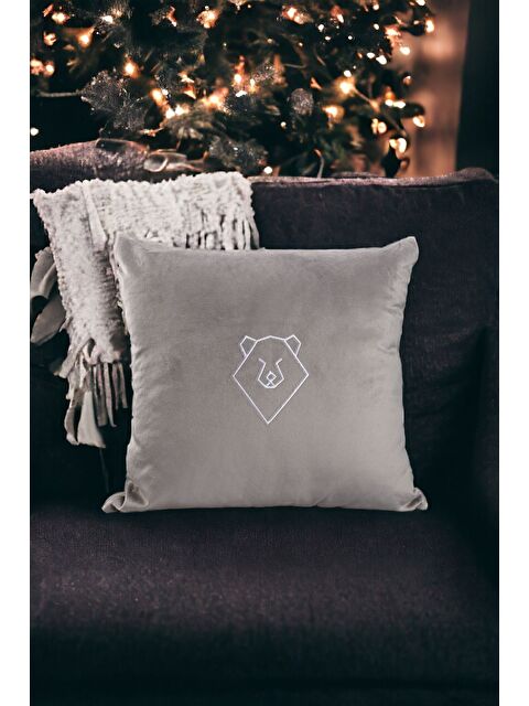 Asdiva Yılbaşı Kırlent Kılıfı Toprak Zemin Beyaz Nakışlı Minimal Ayı Desenli Yeni Yıl - S000347709-14742