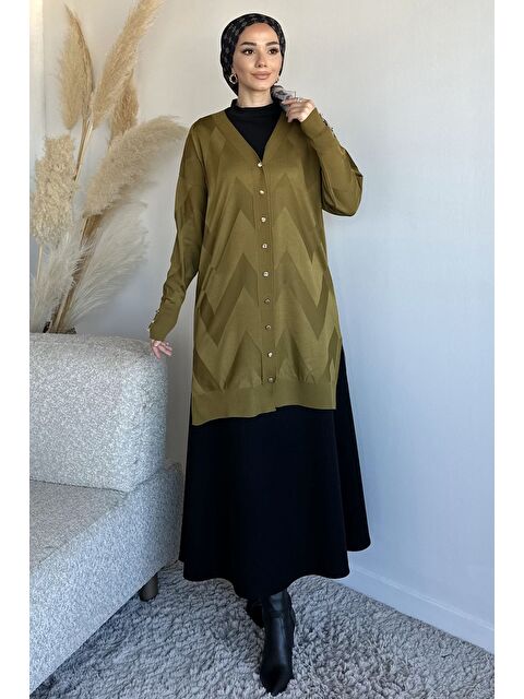 Julude Ön Düğmeli Desenli Tesettür Triko Hırka (m-l-xl Uyumludur) - S000470390-18194