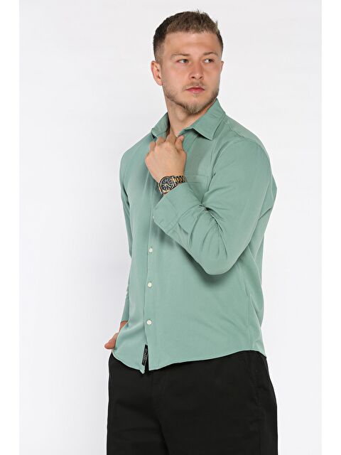 Mishar İtalia Erkek Tek Cepli Uzun Kol Elastanlı Oversize Gömlek - S000413209-1180
