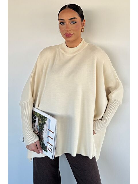 Gülseli Kadın Bisiklet Yaka Düz Renk Triko Panço - S000469752-19966