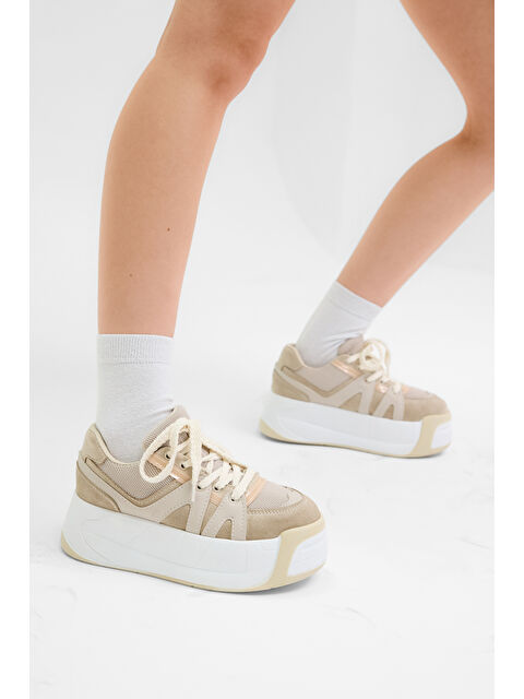 TONNY BLACK Kadın Bej Yüksek Taban Rahat Bağcıklı Sneaker - S000530445-19928