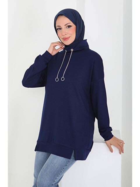 Tofisa Zincir Detaylı Modal Tunik Lacivert - 27916-LACIVERT - S000463958-21164