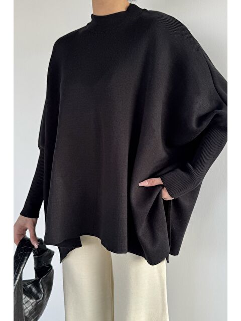 Gülseli Kadın Bisiklet Yaka Düz Renk Triko Panço - S000469752-19351