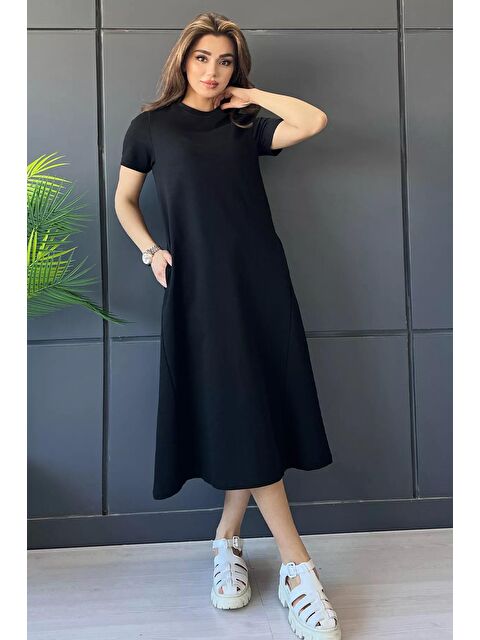 Julude Bisiklet Yaka Cep Detaylı Kısa Kol Elbise - S000193393-19351