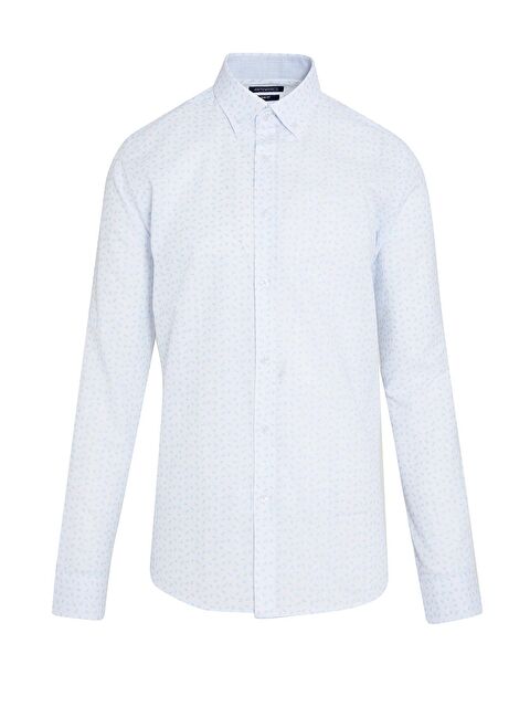 Hatemoğlu Mavi Slim Fit Baskılı 100% Pamuk Düğmeli Yaka Uzun Kollu Casual Gömlek - S000244814-17234
