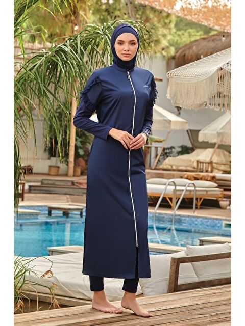 Adasea Uzun Tam Boy Tam Kapalı Tesettür Mayo Noslen 1255 Koyu Lacivert - S000127265-29672