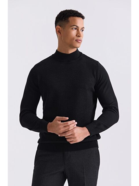 JAKAMEN Siyah Slim Fit Yarım Balıkçı Yaka Triko Kazak - S000492818-19351