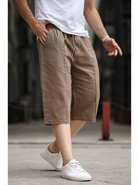 Madmext Kahverengi Erkek Keten %100 Pamuk Kapri Şort 6538 - S000197579-19413