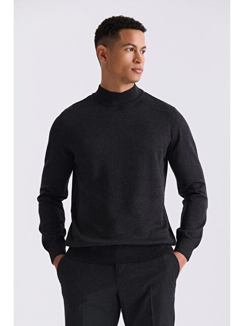 JAKAMEN Antrasit Slim Fit Yarım Balıkçı Yaka Triko Kazak - S000492818-29666