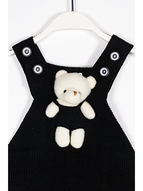 Zepkids Askılı Düğmeli Önü Ayıcıklı Siyah Renk Kız Çocuk Salopet - S000356857-19351