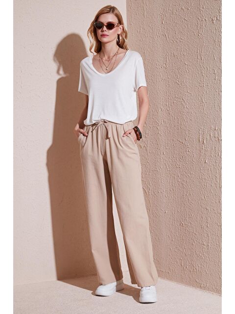 Lela Pamuklu Relaxed Fit Yüksek Bel Bol Paça Kadın Pantolon 668Yp5118 - S000212710-37259