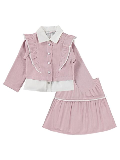 Kumru Civil Girls Fırfırlı Ceket Gömlek 3 Lü 2-5 Yaş Takım - Pembe 2-3 Yaş - S000512549-20024