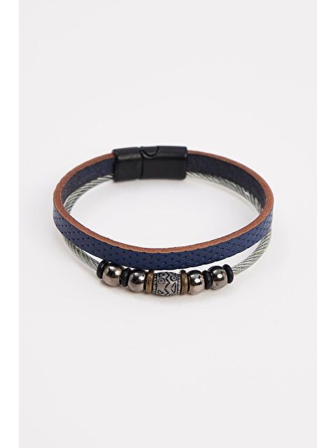 TUDORS Erkek Hakiki Deri Lacivert Bileklik - S000314193-21164