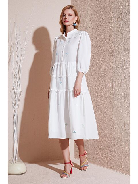 Lela Regular Fit Truvakar Kollu Midi Dokuma Kadın Elbise - S000212721-20063