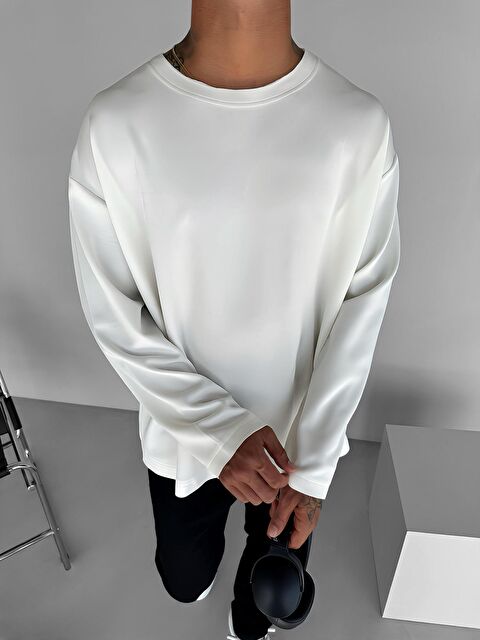 Abluka Online Erkek Oversize Basic Uzun Kollu Sweatshirt Ekru - S000279705-19965