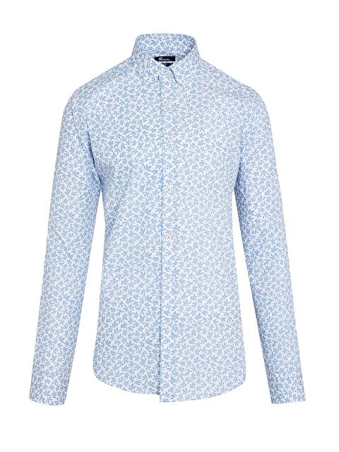 Hatemoğlu Mavi Slim Fit Baskılı 100% Pamuk Düğmeli Yaka Uzun Kollu Casual Gömlek - S000244827-17234