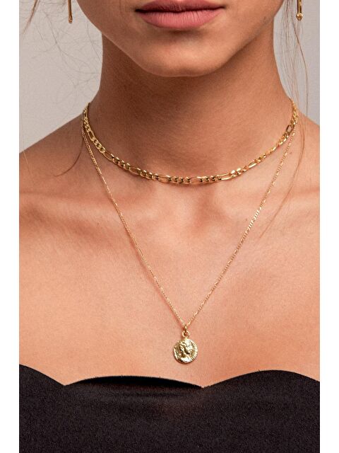 New Obsessions 2 Sıralı Mini Madalyonlu Zincir Kolye - S000189698-20076