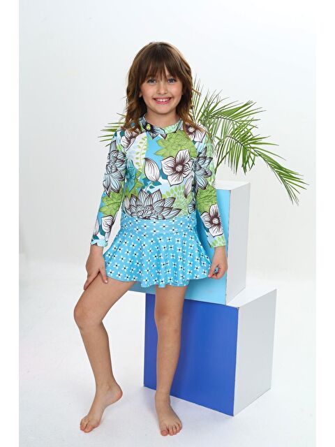 Modanino Kız Çocuk Şort Etekli Uzun Kollu Mayo Takımı 3-10 Yaş 12228 - S000378523-17259