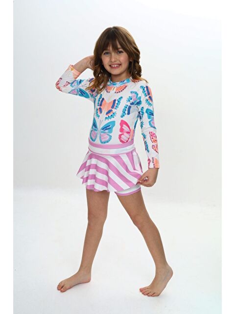 Modanino Kız Çocuk Şort Etekli Uzun Kollu Mayo Takımı 3-10 Yaş 12228 - S000378523-27074