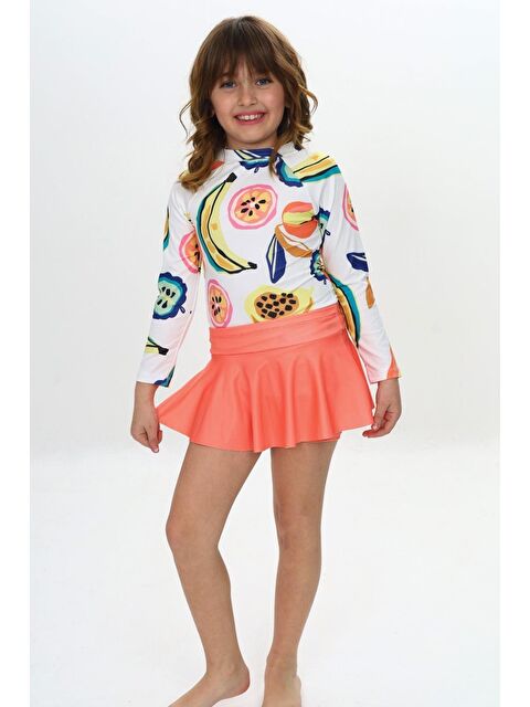 Modanino Kız Çocuk Şort Etekli Uzun Kollu Mayo Takımı 3-10 Yaş 12227 - S000378524-37580