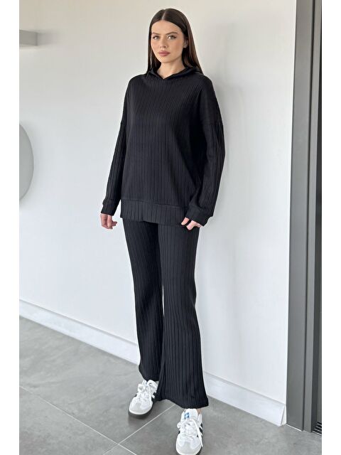 Gülseli Kapüşonlu Fitilli Sweat Pantolon İkili Takım - S000491749-19351