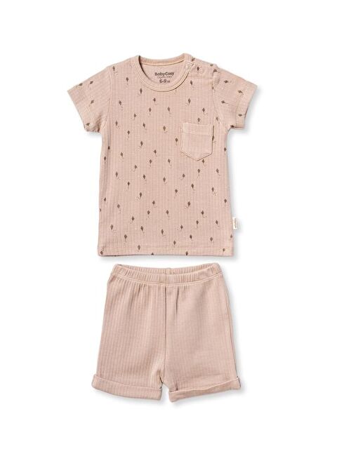 BabyCosy Organic  Bebek Kısa Kollu Tişört ve Pantolon Takımı, %100 Pamuk, Bebek ve Yenidoğan Serisi - CSYM31113