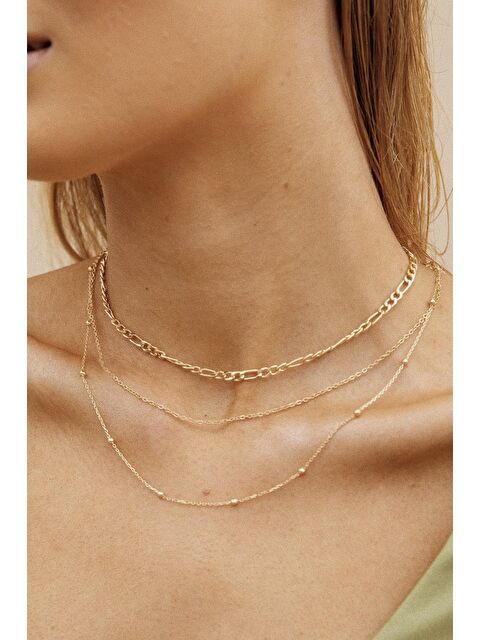 New Obsessions Berlina Çoklu Altın Rengi Zincir Kolye Seti - S000189699-20076